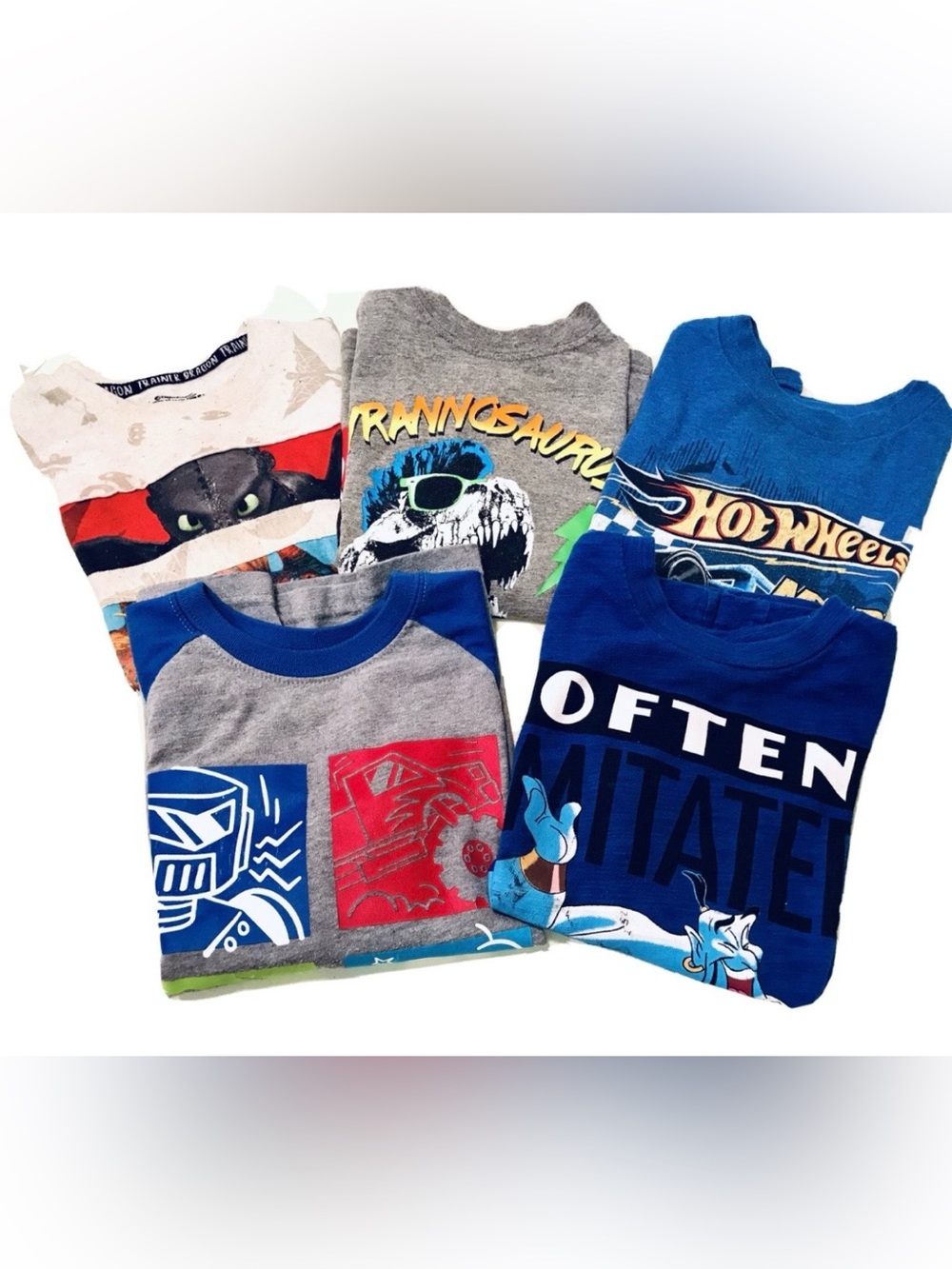 Boys Size 4/5 Disney Aladdin Hot Wheels Tyrannosaurus Rex Short Sleeve T Shirts